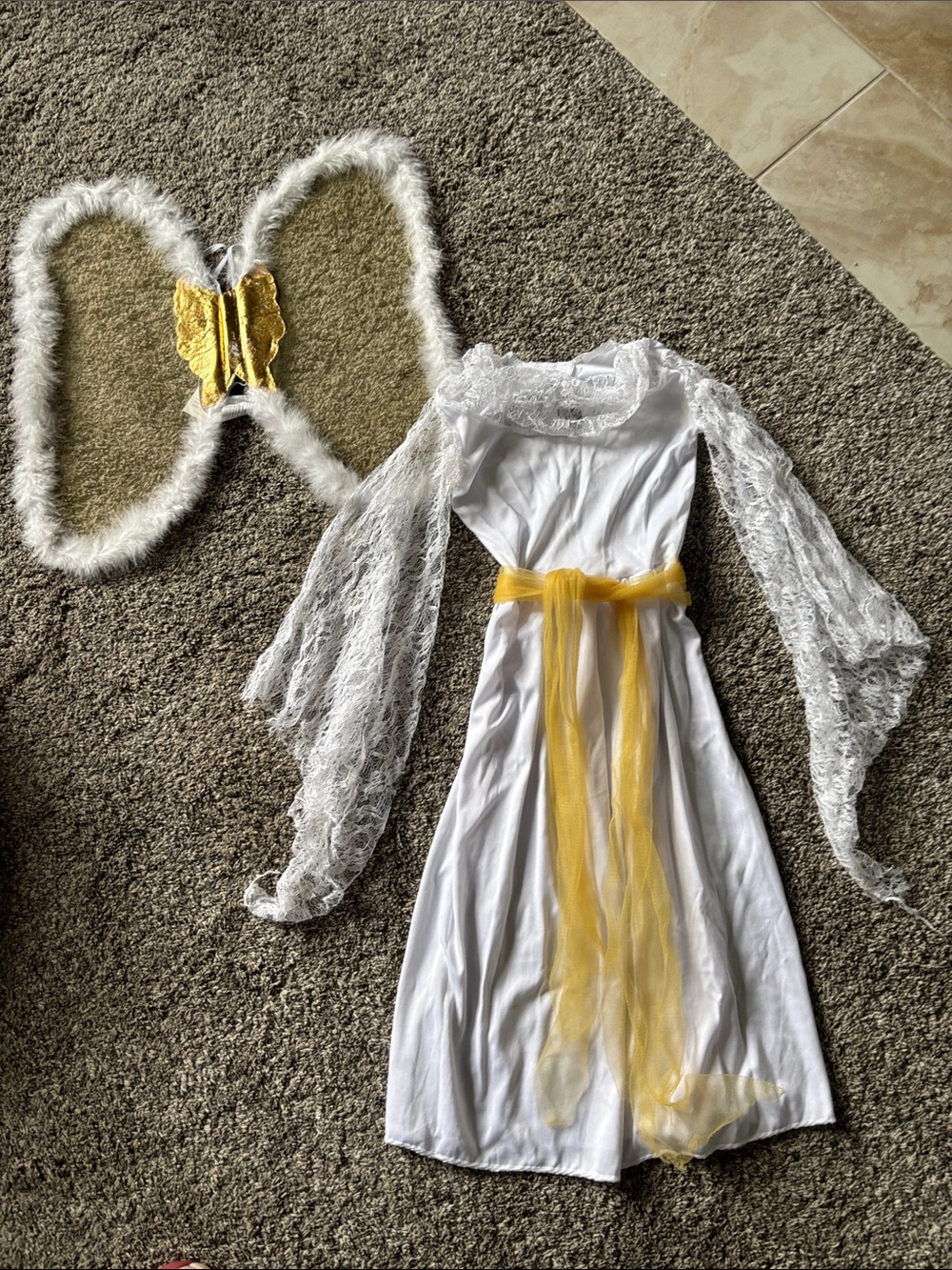 Children's White and Gold Angel Costume Dress with Wings